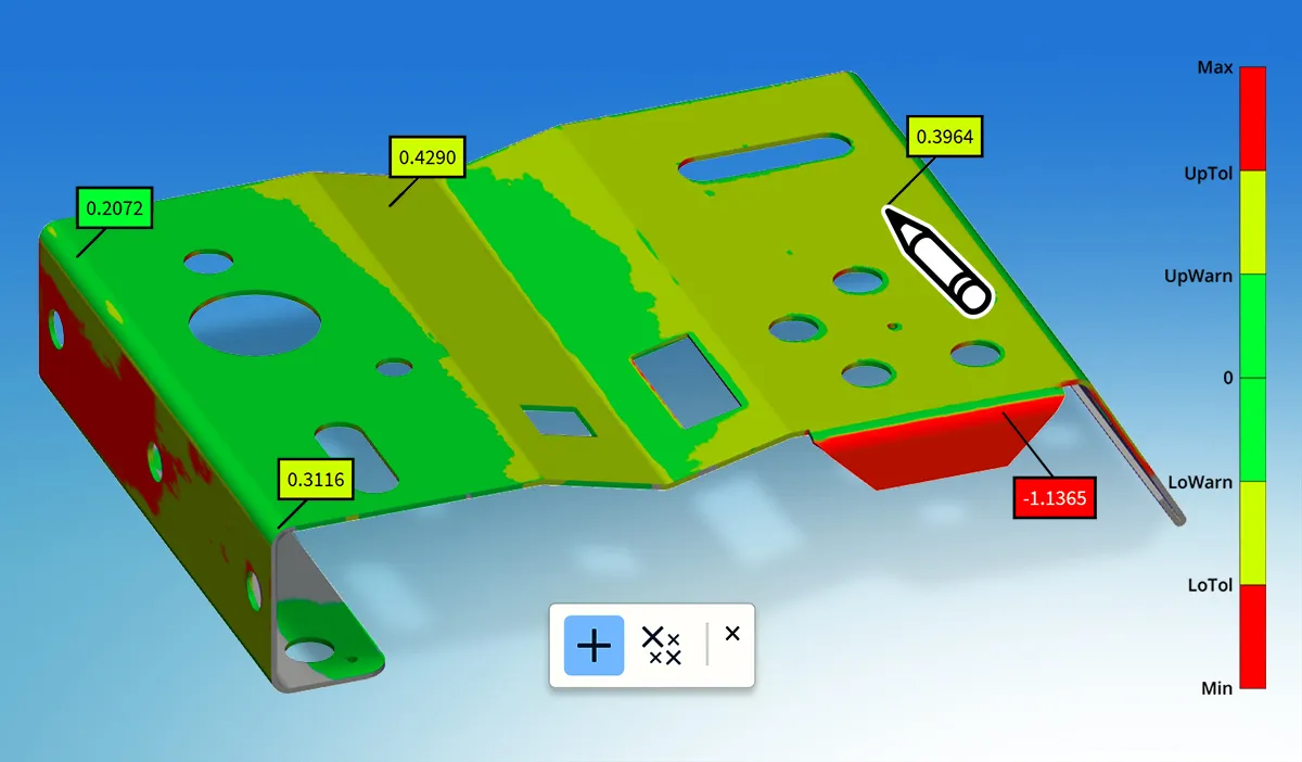 PolyWorks|DataLoop 2025を使うと、ユーザーはカラーマップを操作して3D測定された部品の表面偏差を調べることができます。